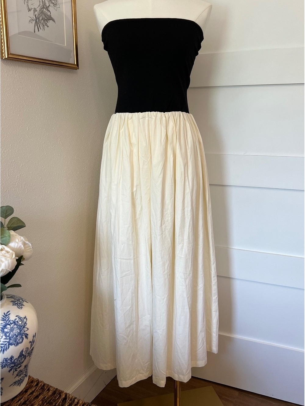 Paper Heart Strapless Black Cream Maxi Dress